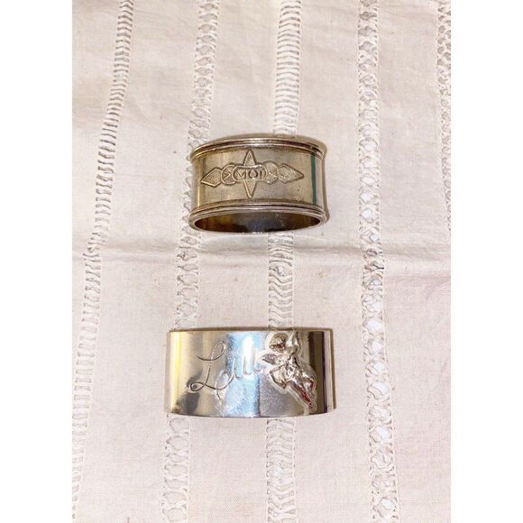 French Antique Napkin Rings Silver Plated Set of 2